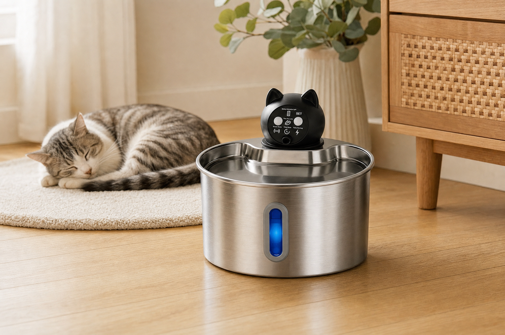 FAUNVIA SilentFlow Q1 — Fontaine à eau pour chat, inox 2,2 L, sans fil