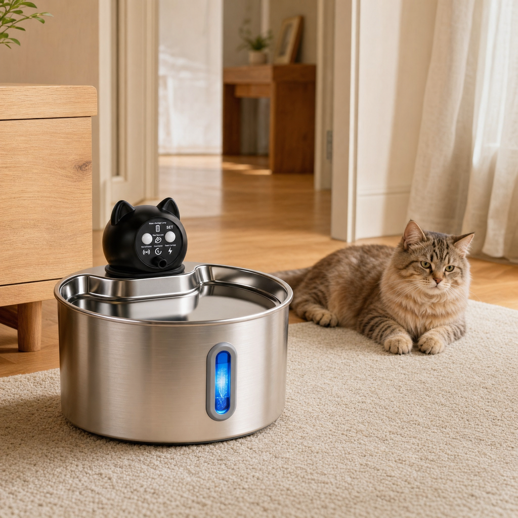 FAUNVIA SilentFlow Q1 — Fontaine à eau pour chat, inox 2,2 L, sans fil