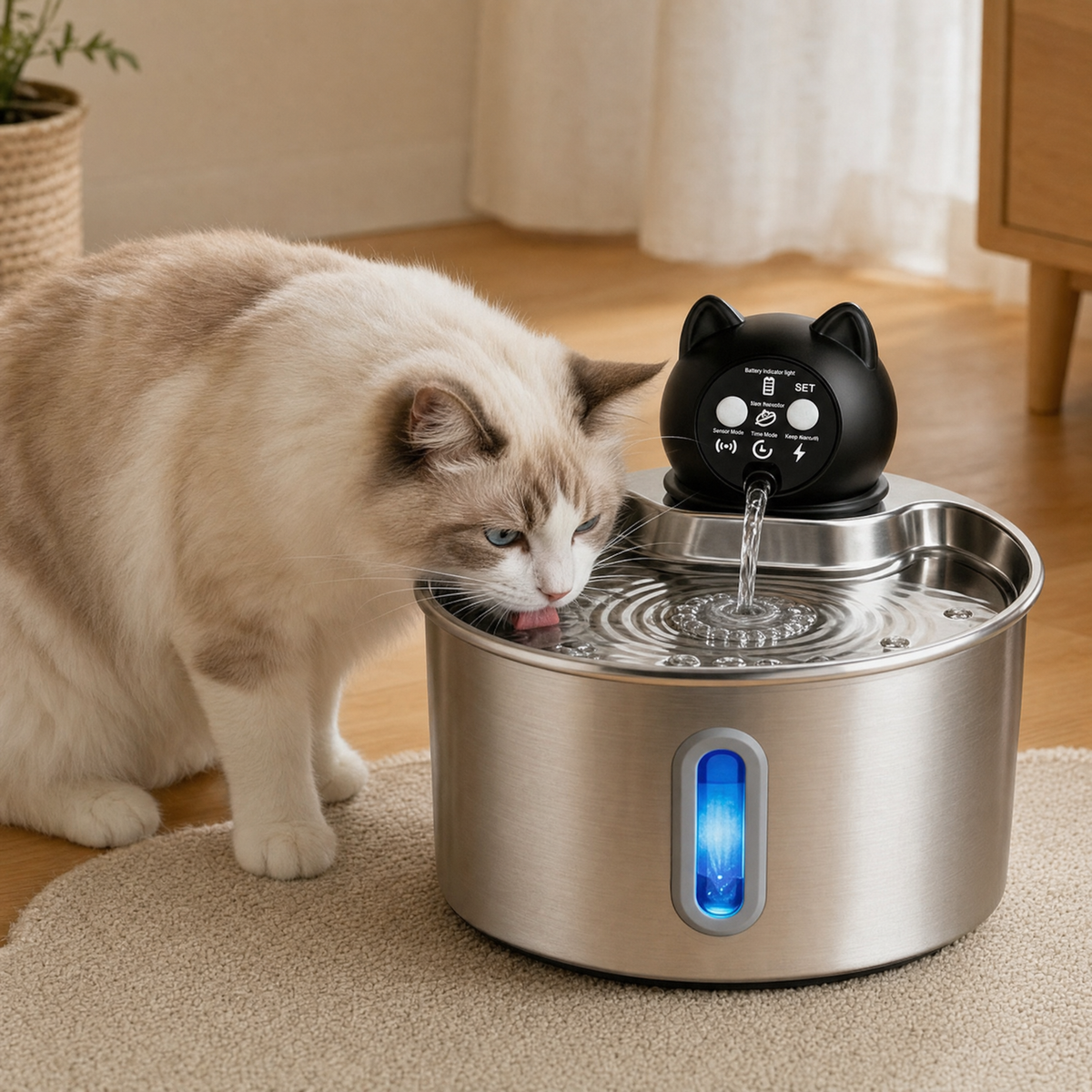 FAUNVIA SilentFlow Q1 — Fontaine à eau pour chat, inox 2,2 L, sans fil
