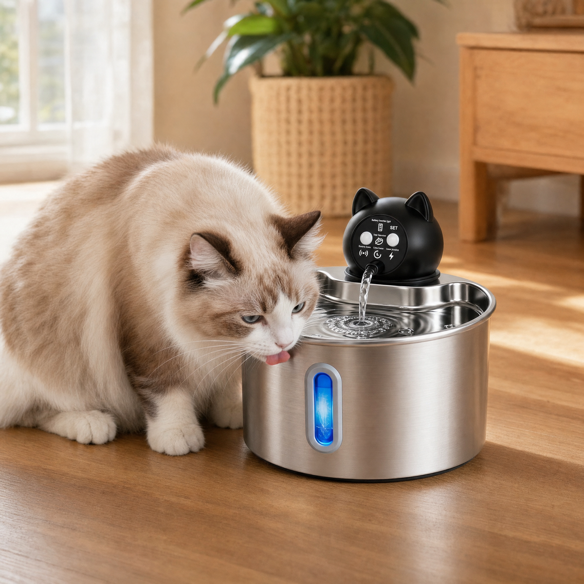 FAUNVIA SilentFlow Q1 — Fontaine à eau pour chat, inox 2,2 L, sans fil
