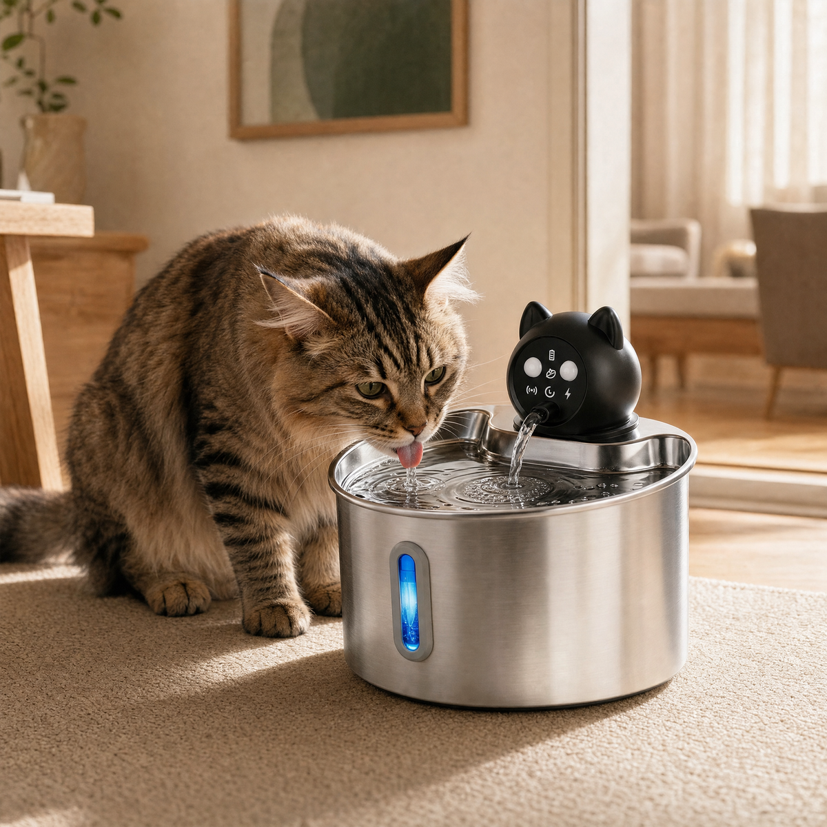 FAUNVIA SilentFlow Q1 — Fontaine à eau pour chat, inox 2,2 L, sans fil