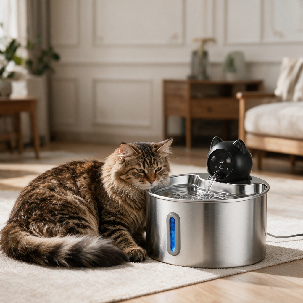 FAUNVIA SilentFlow Q1 — Fontaine à eau pour chat, inox 2,2 L, sans fil