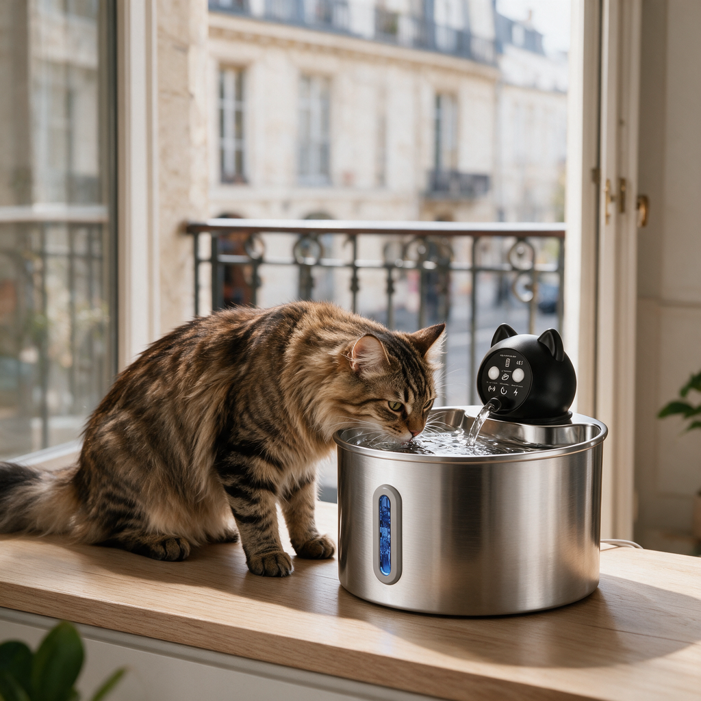 FAUNVIA SilentFlow Q1 — Fontaine à eau pour chat, inox 2,2 L, sans fil